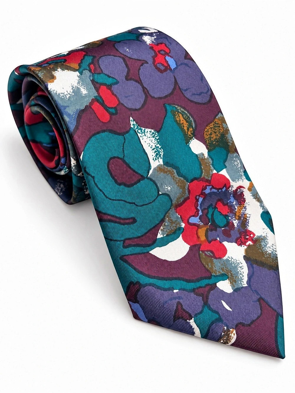 Vintage 1990s Stefano Rossini 100% Silk 4” Wide Tie Abstract Floral Retro